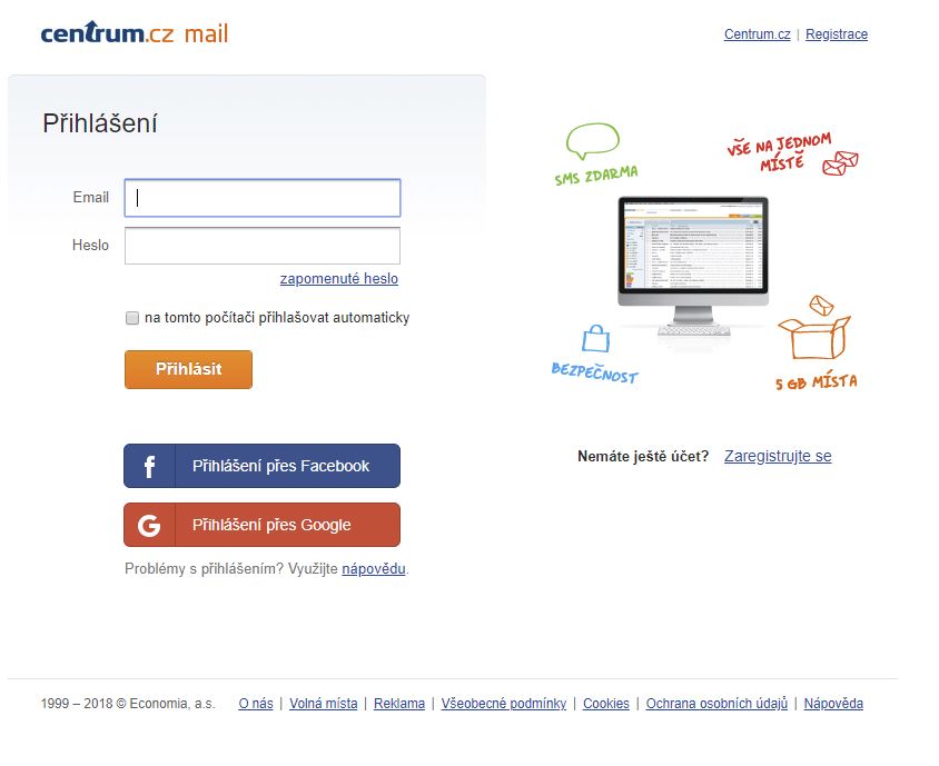 Centrum přihlášení mail