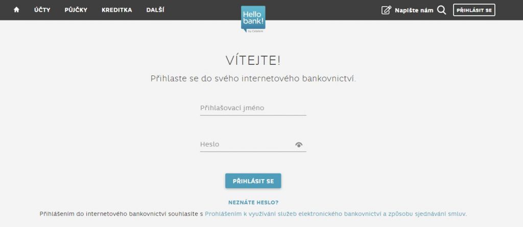 Přihlášení Cetelem, Přihlášení Hello bank