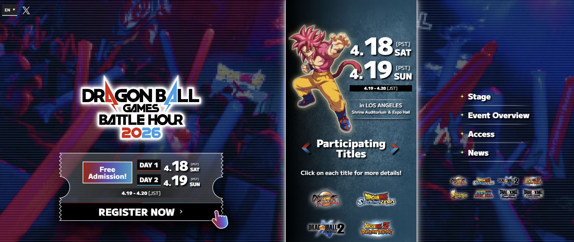 Dragon Ball 2 Přihlášení a registrace