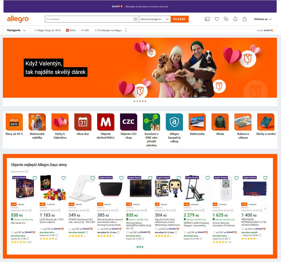 Allegro přihlášení se na účet