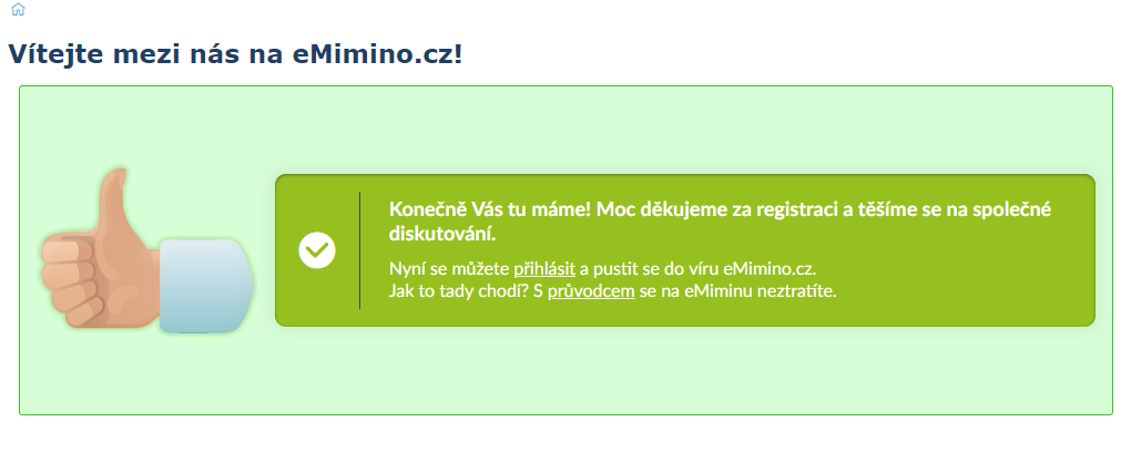 dokončení přihlášení emimino registrace