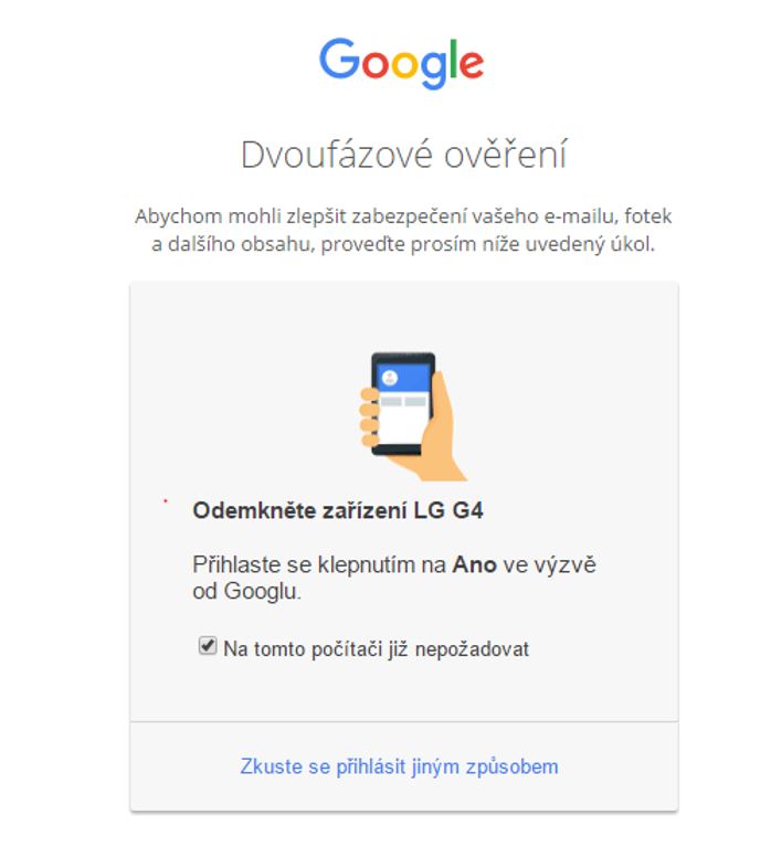 Google přihlášení dvoufázové ověření