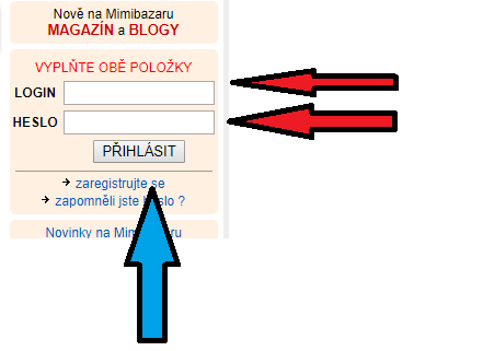 přihlášení a registrace na mimibazar.cz