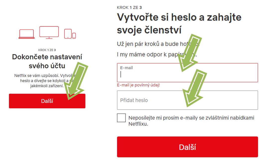 Netflix registrace a přihlášení